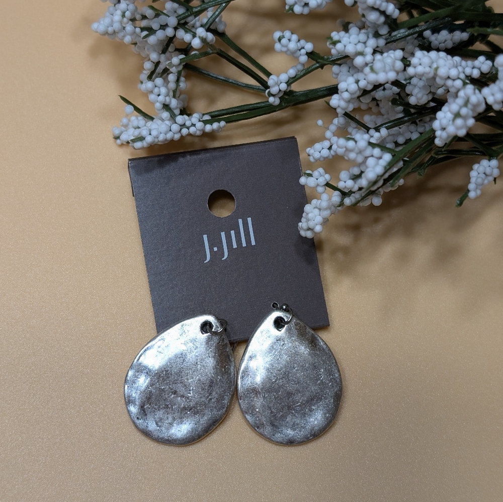 J. Jill Silvertone Shimmery Hammered Teardrop Earrings NWT